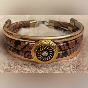 Leopard & Gold Tone Faux Leather Bracelet